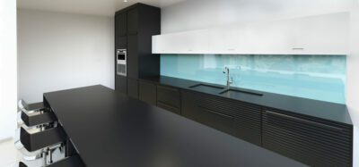 Glass painted kitchen splashback
