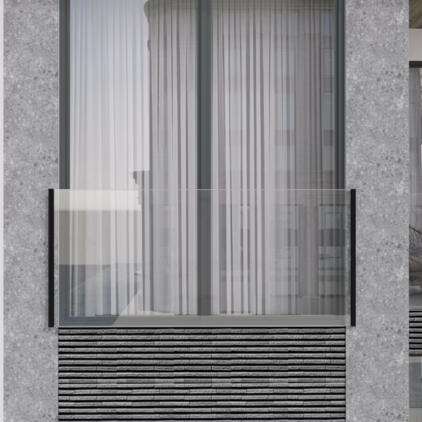Glass Juliet Balcony with black SkyForce top mount system