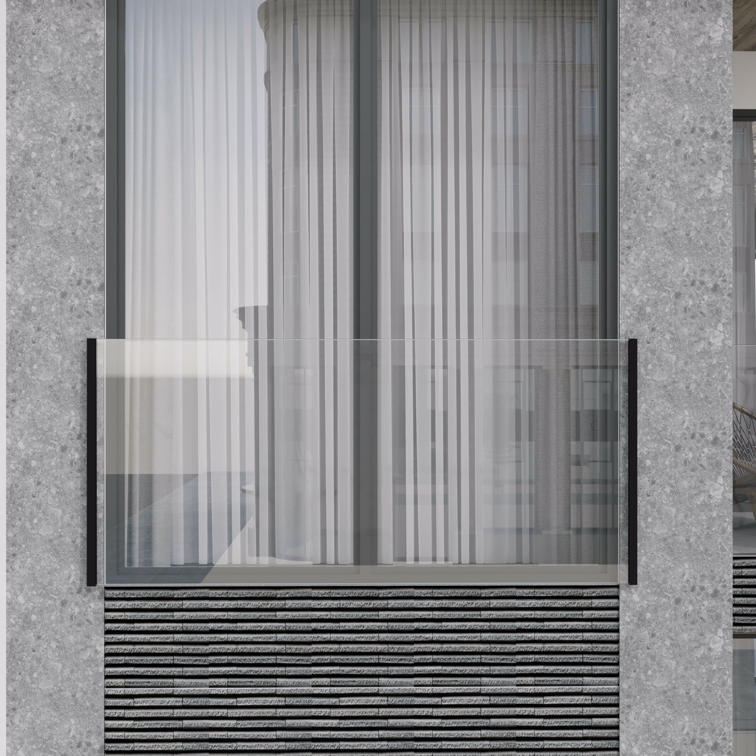 Glass Juliet Balcony with black SkyForce top mount system