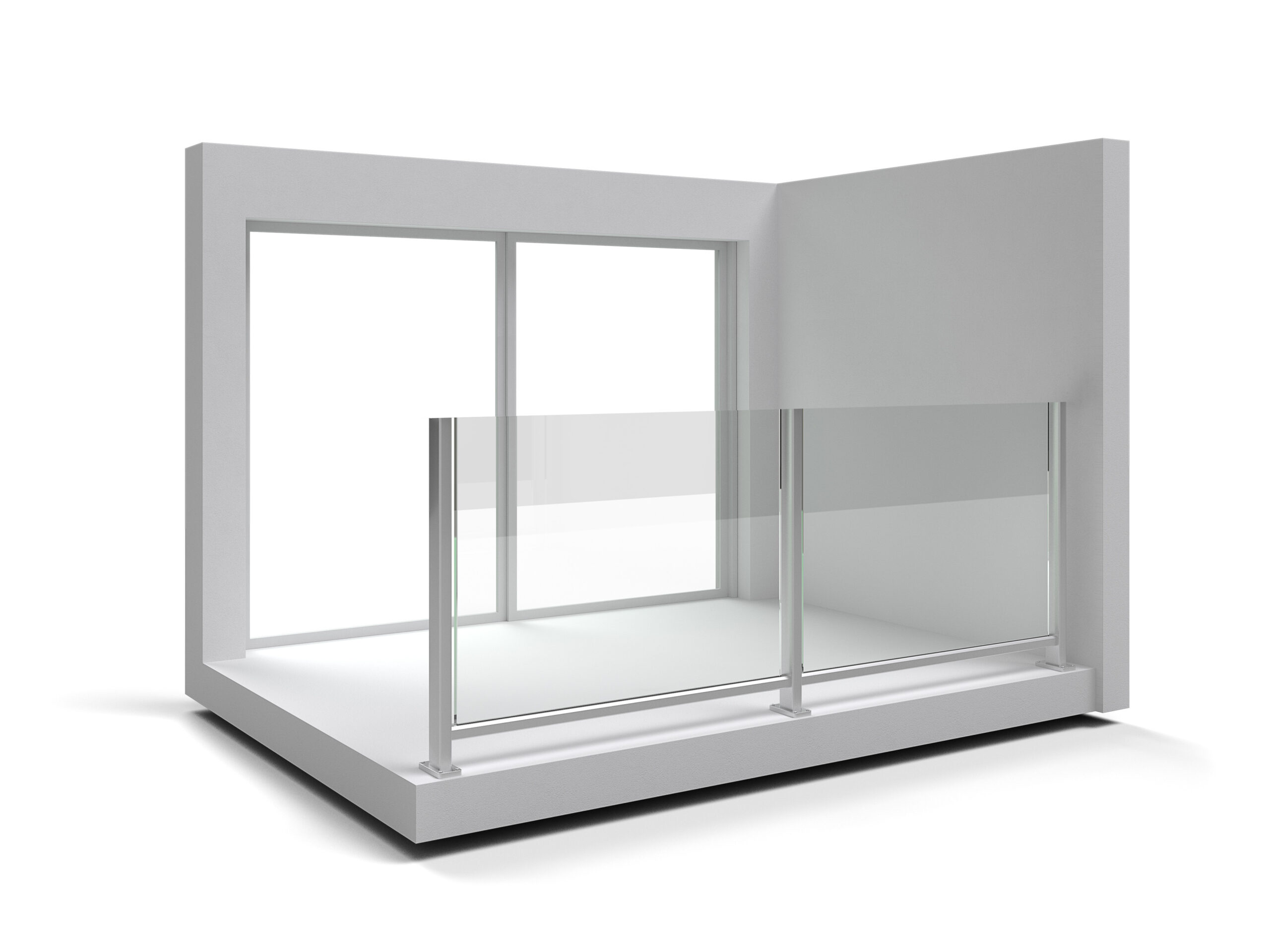 Aluminum,Frameless,Glass,Balustrade,Isolated.,3d,Rendering