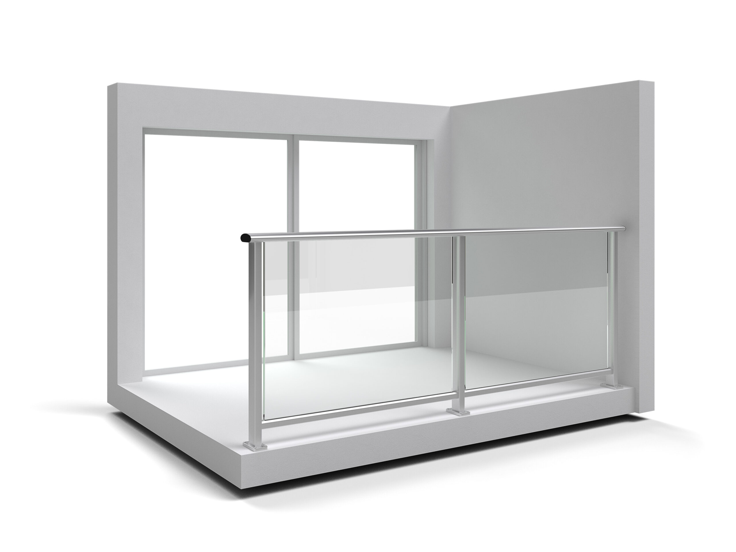 Aluminum,Frameless,Glass,Balustrade,Isolated.,3d,Rendering