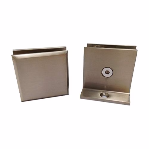 Brushed Finish Glass to Wall 90 degree Aperture Fitting