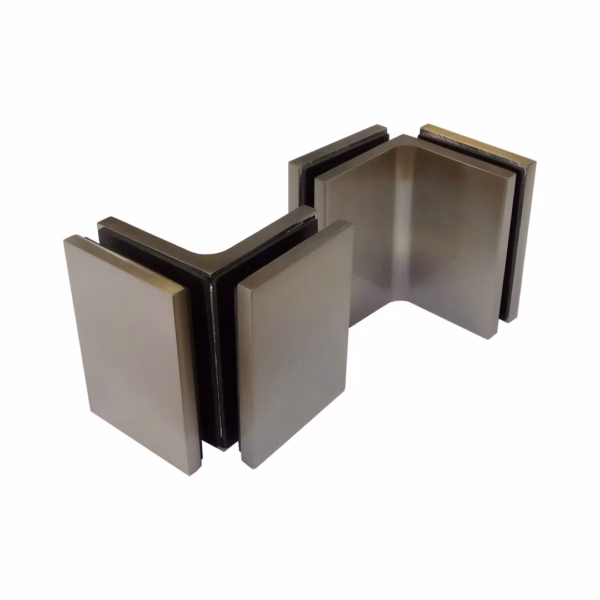 Brushed Glass to Glass 90 degree Corner Fitting Concealed Fixings