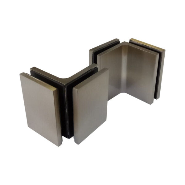 Brushed Glass to Glass 90 degree Corner Fitting Concealed Fixings
