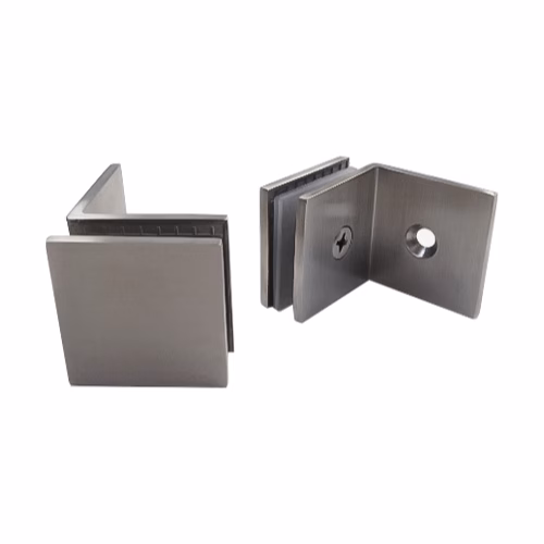 Brushed Finish 90 degree glass to wall fixed aperture fitting