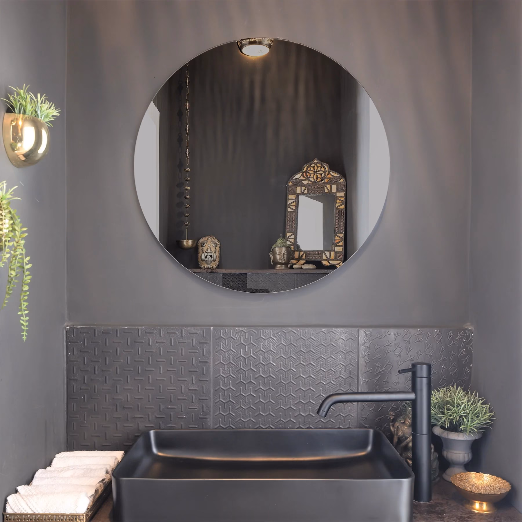Grey Round Mirror