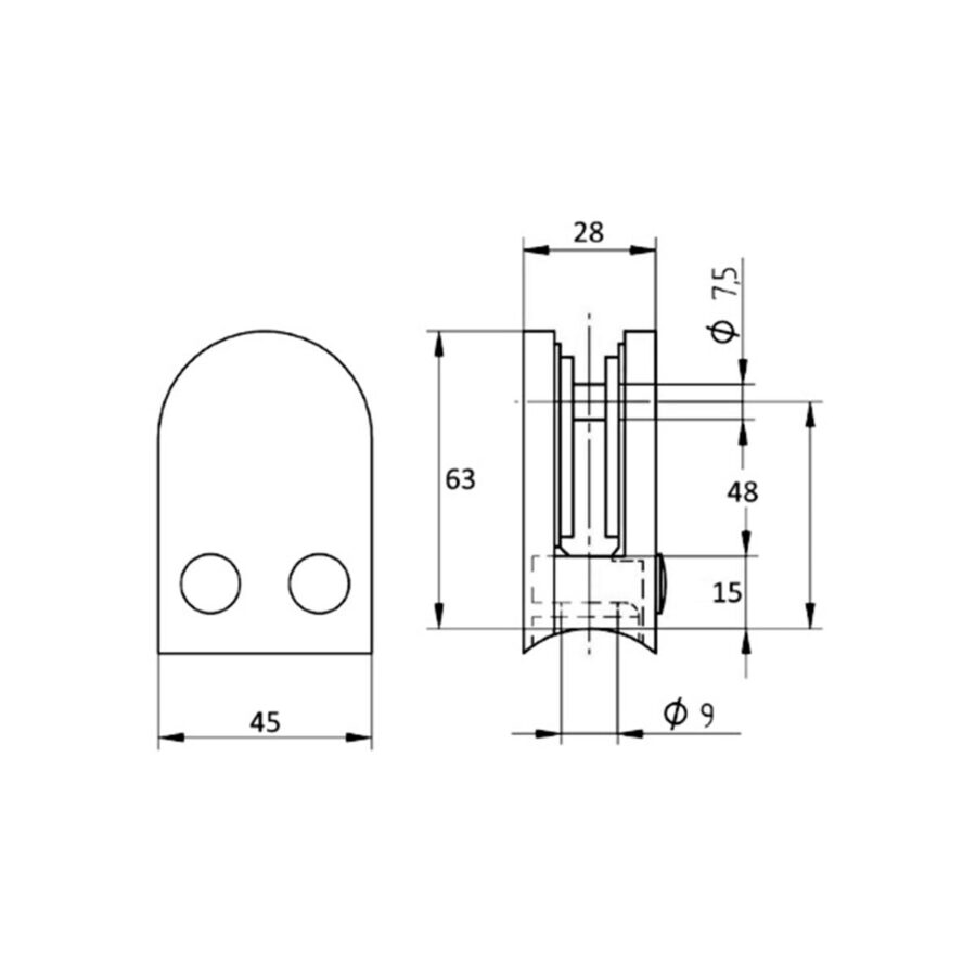 ROUND BACK D Shaped Glass Clamps 10mm glass - Image 2
