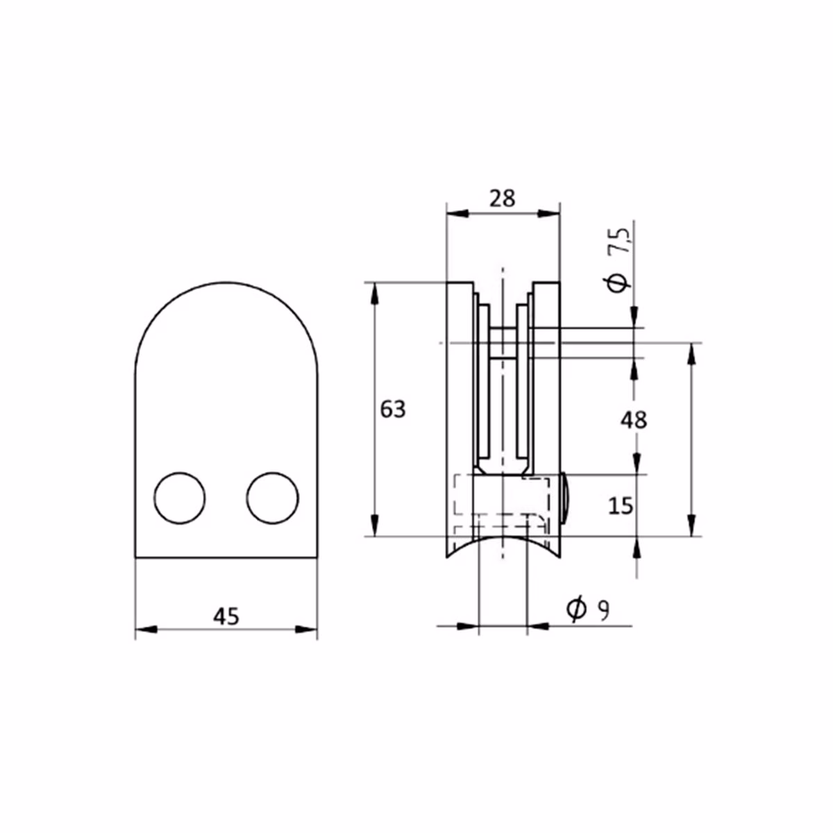 ROUND BACK D Shaped Glass Clamps 10mm glass - Image 2