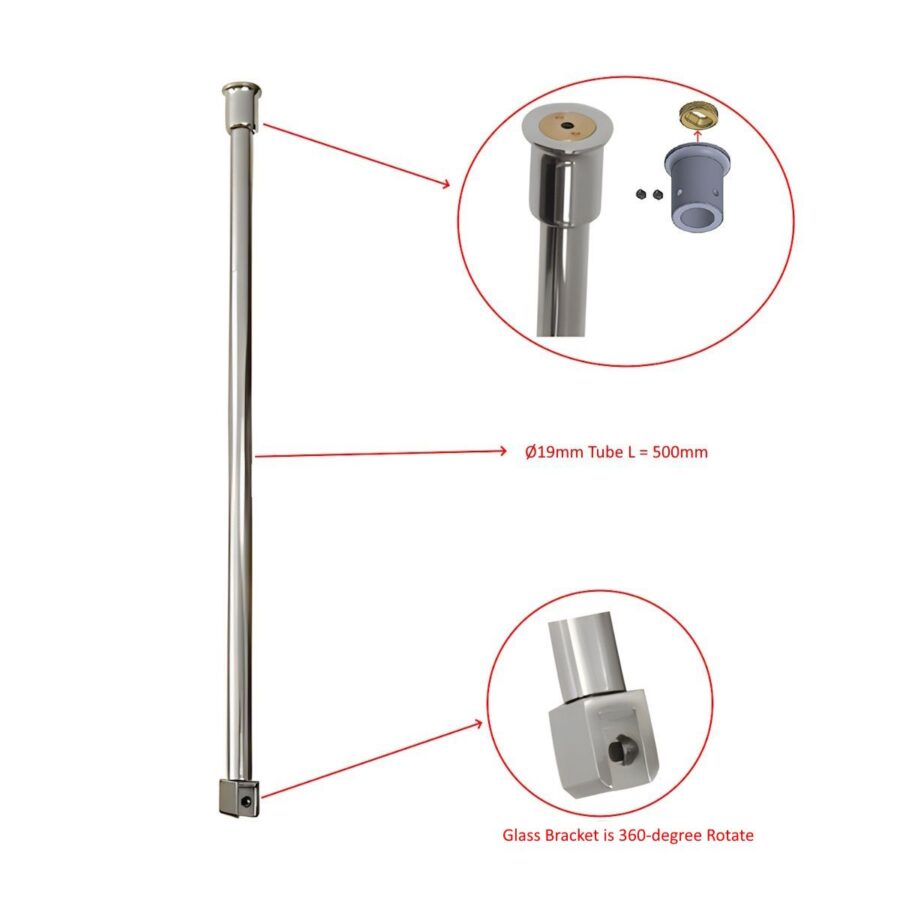 Vertical Ceiling Support Bar For Glass Shower Screen - Image 2