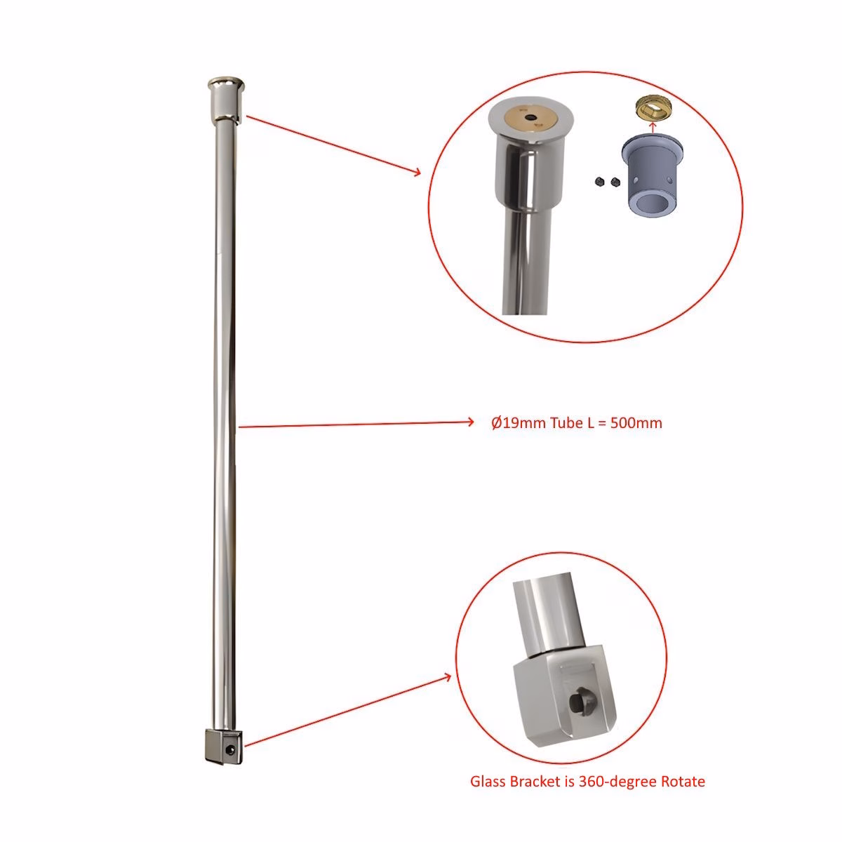 Vertical Ceiling Support Bar For Glass Shower Screen - Image 2