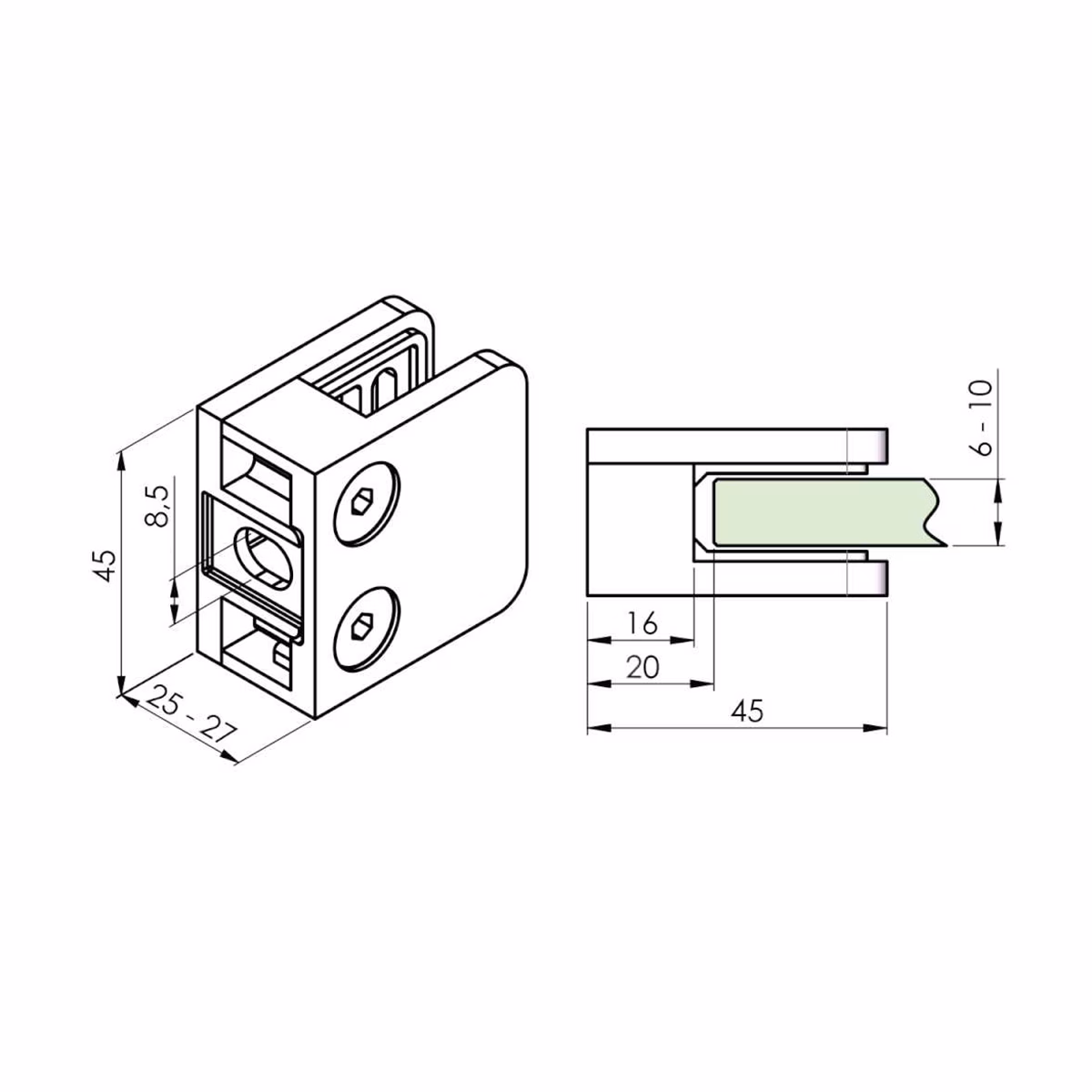 Flat Back Square Glass Clamps for 6mm, 8mm, and 10mm glass - Image 2