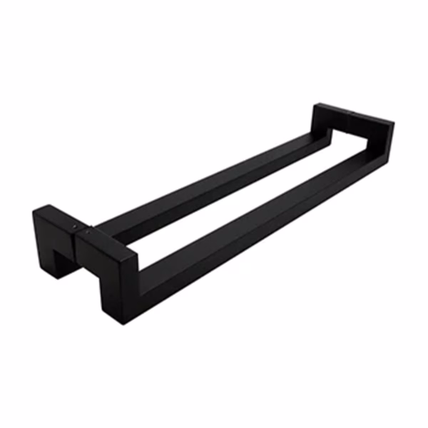 Black cranked pull handle for glass doors.
