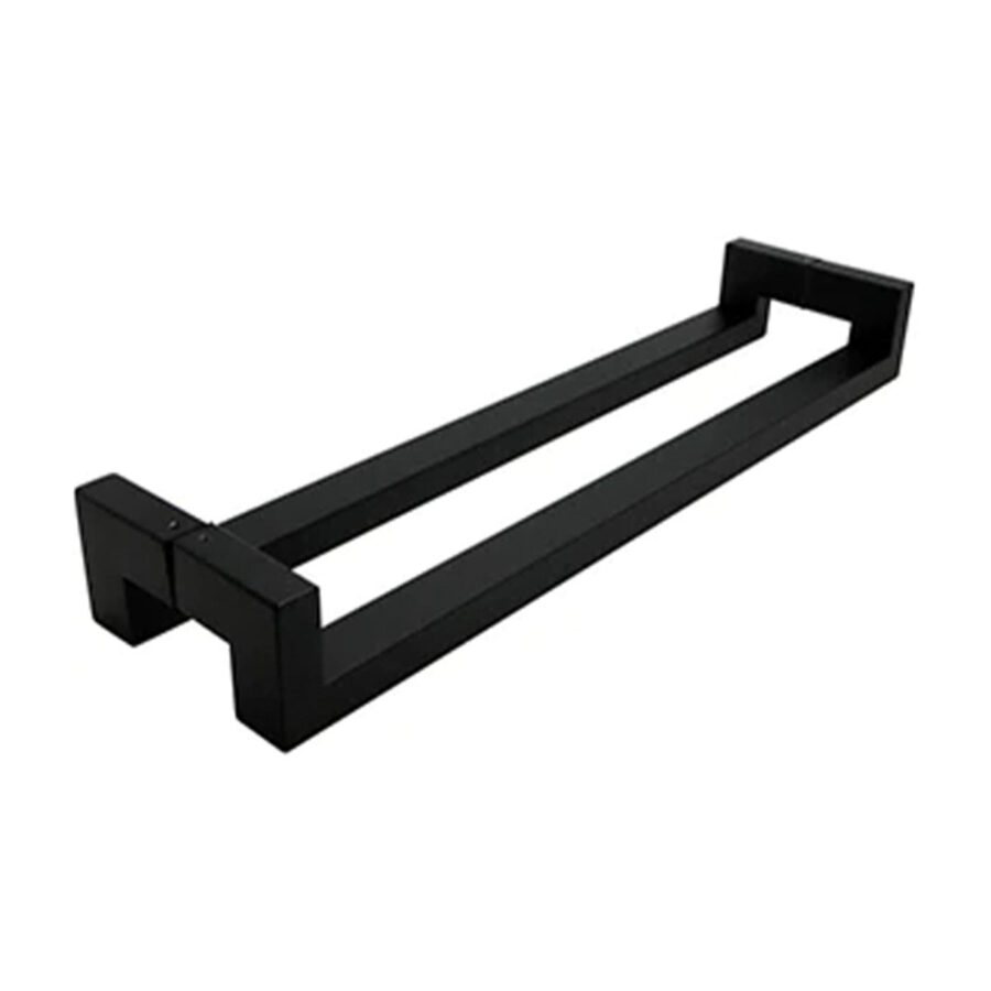 Black cranked pull handle for glass doors.