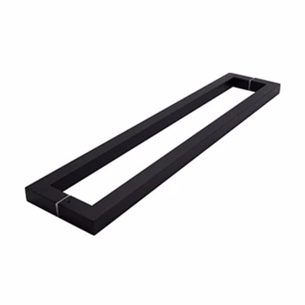 Black sqaure pull handles for glass doors.