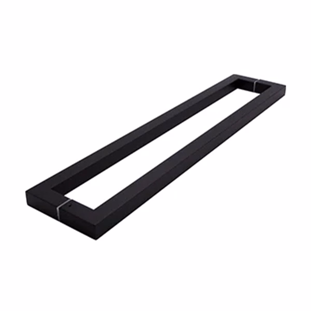 Black sqaure pull handles for glass doors.