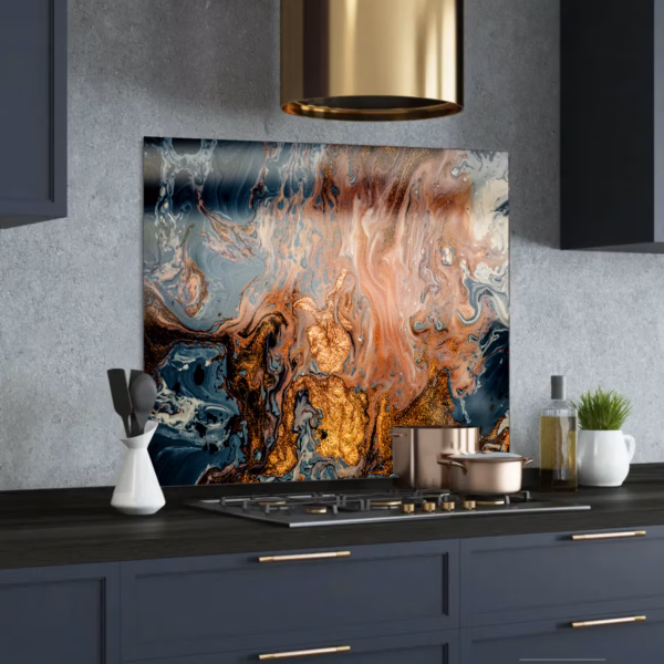 copper marble glass printed splashback