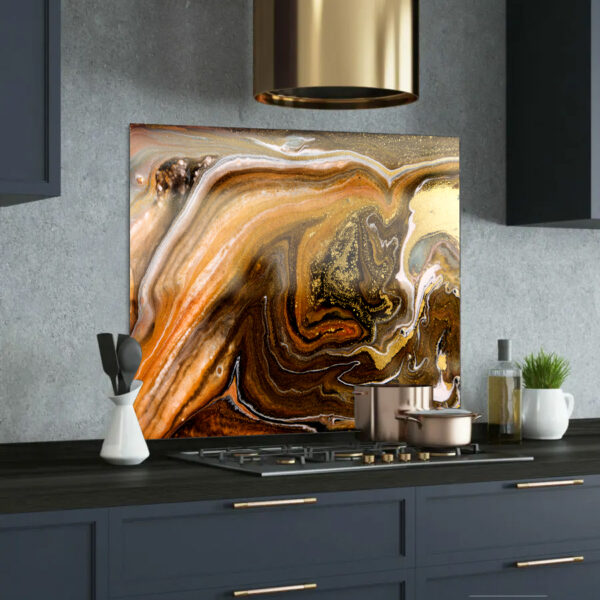 gold marble printed glass splashback