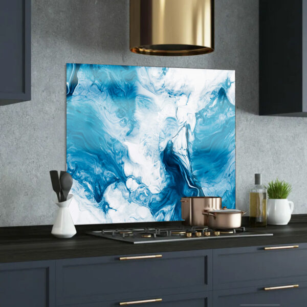 blue marble glass printed splashback