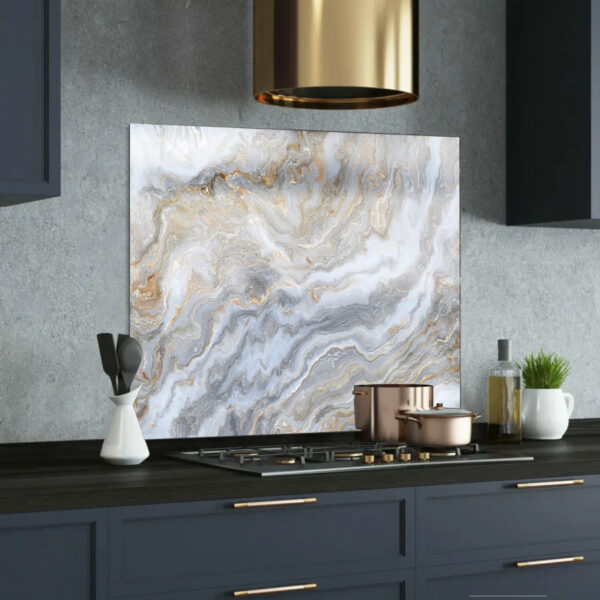light grey marble printed glass splashback