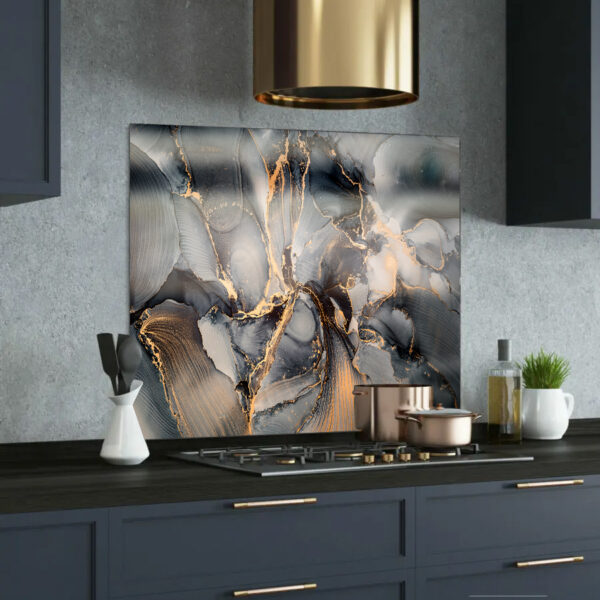 luxury grey & gold printed glass splashback