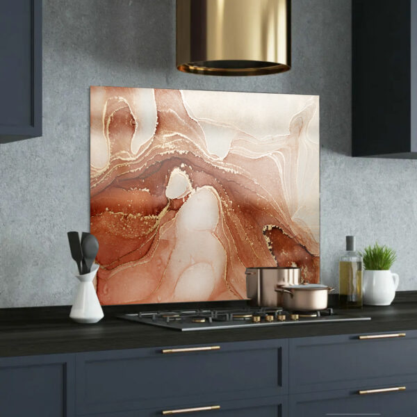golden marble printed glass splashback