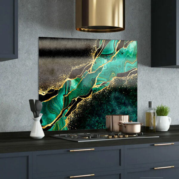 emerald marble printed glass splashback