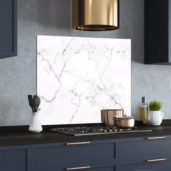 white granite marble printed glass splashback