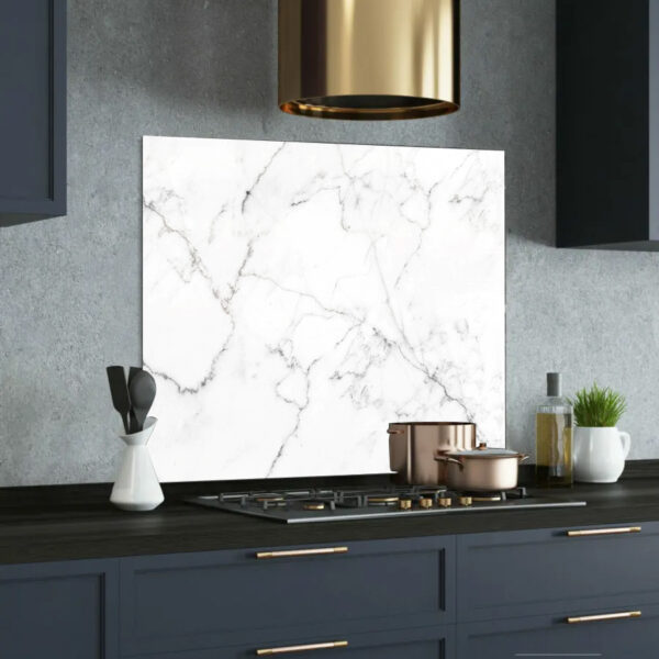 white granite marble printed glass splashback