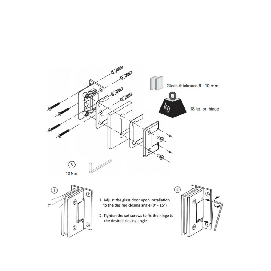 Adjustable Wall Mounted Shower Door Hinge (Single) - Image 6