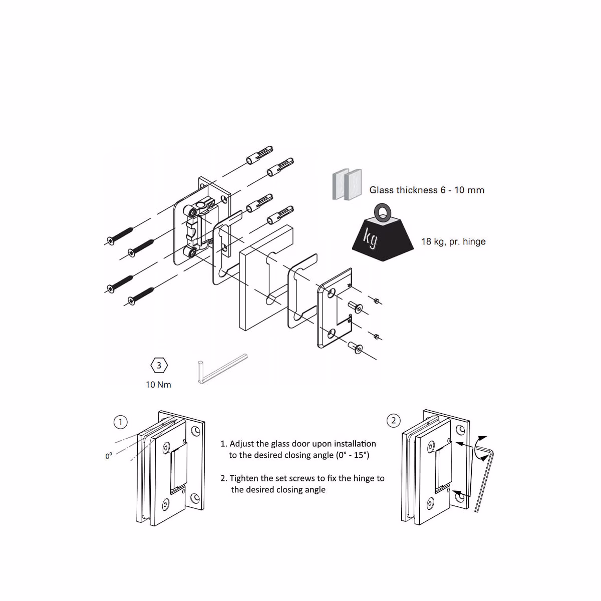 Adjustable Wall Mounted Shower Door Hinge (Single) - Image 6