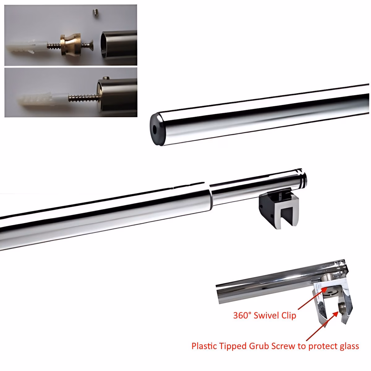 Wall-to-Glass Adjustable Shower Screen Support Bar - Image 3