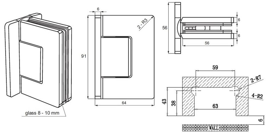 Adjustable Glass-to-Wall Door Hinge (Single) - Image 3