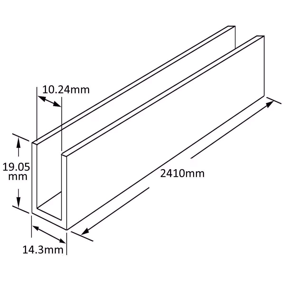 2,350mm Polished Aluminium Glazing Channels – 8mm – 10mm Glass - Image 2
