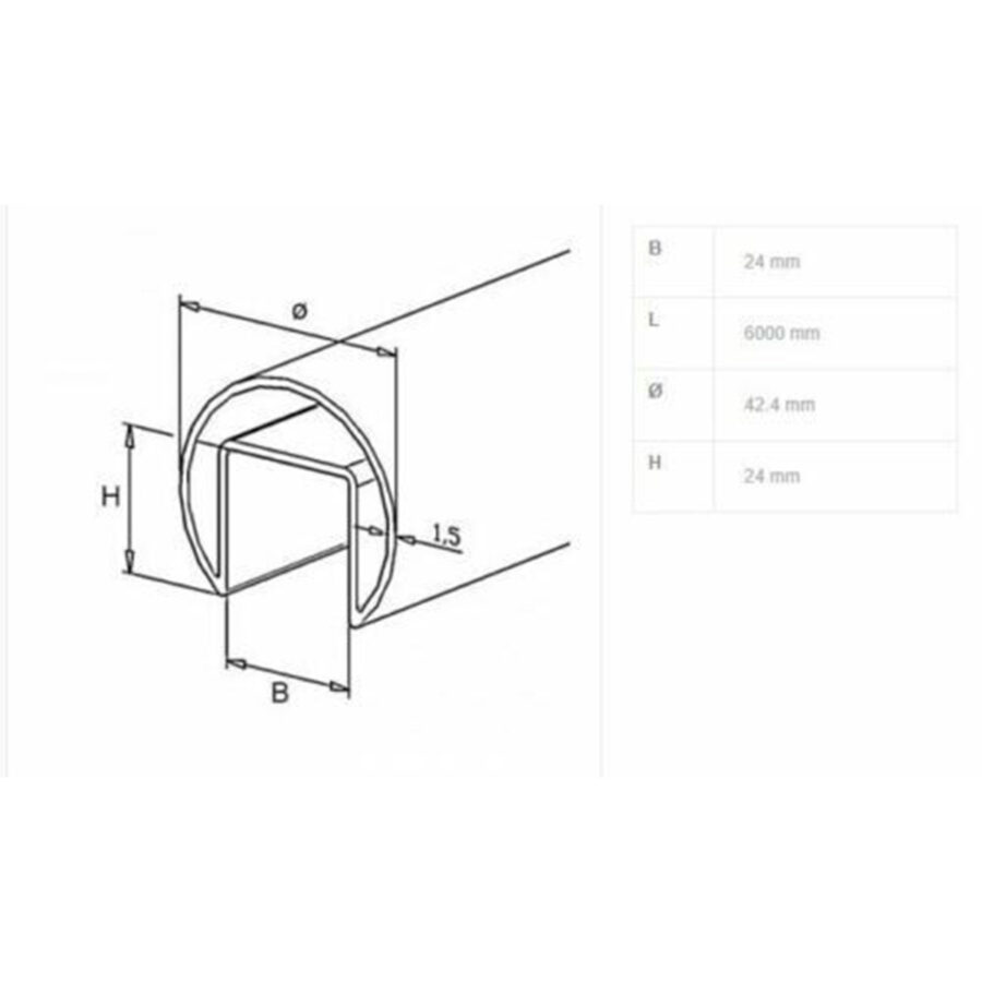6m Slotted Tube Handrail For Glass Balustrades - Image 2