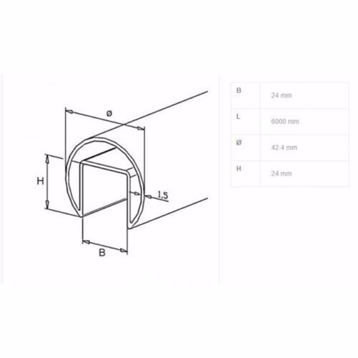 5m Slotted Tube Handrail For Glass Balustrades - Image 2