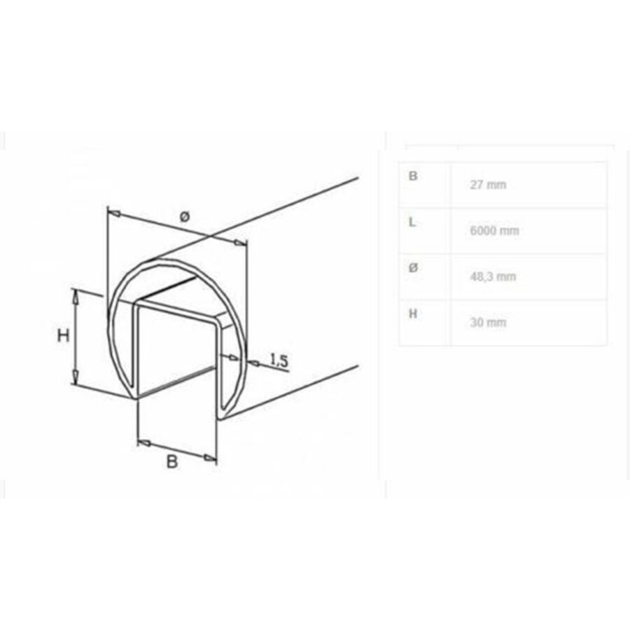 6m Slotted Tube Handrail For Glass Balustrades - Image 3
