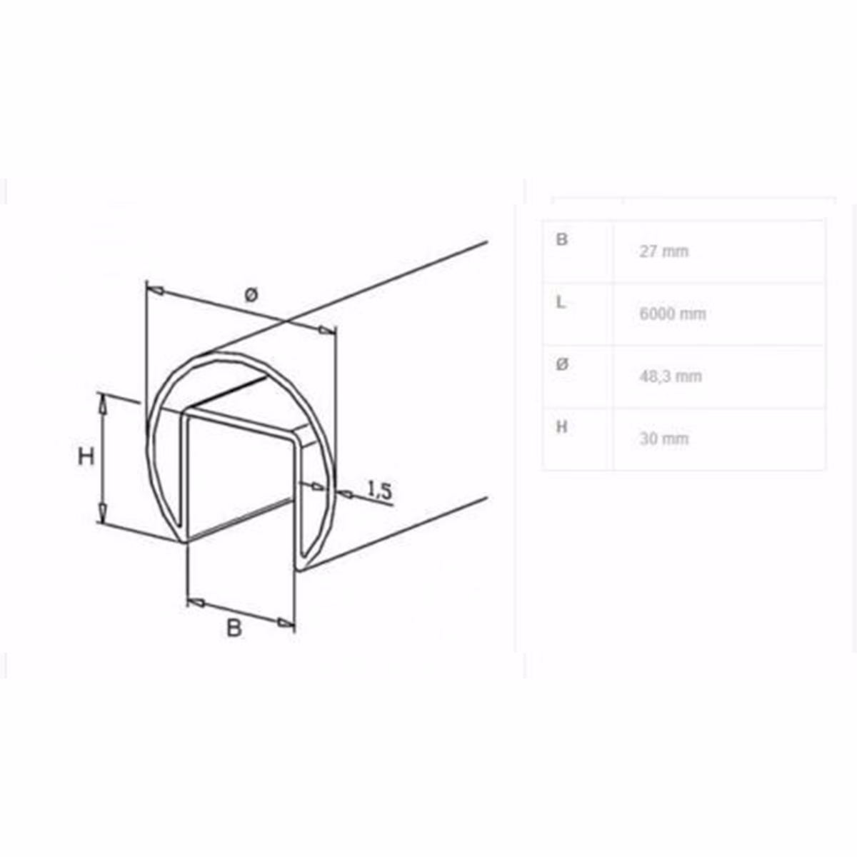 5m Slotted Tube Handrail For Glass Balustrades - Image 3