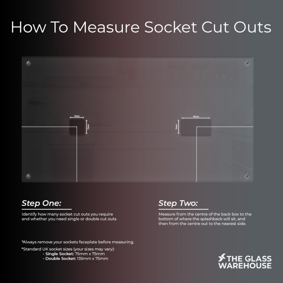How to measure socket cut outs for you clear glass splashback