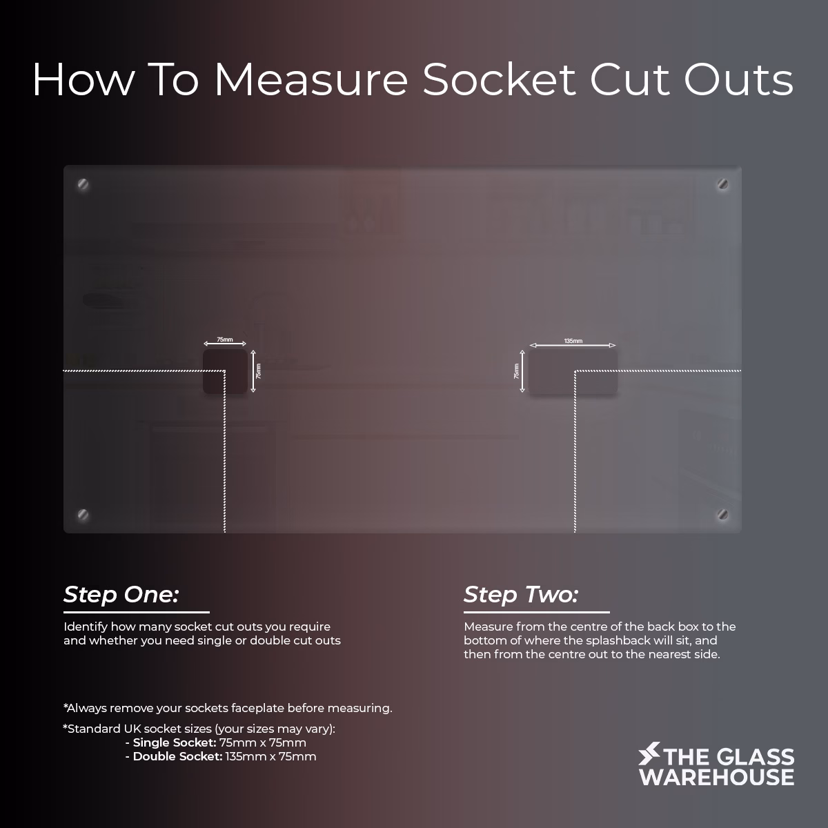 How to measure socket cut outs for you clear glass splashback