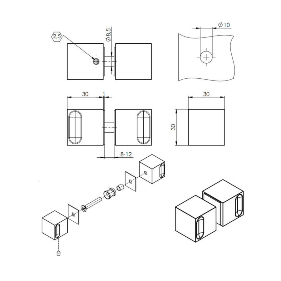 Square Shower Door Knob - Image 2