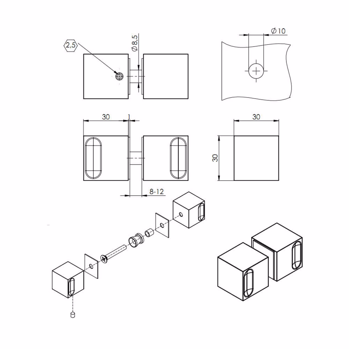 Square Shower Door Knob - Image 2
